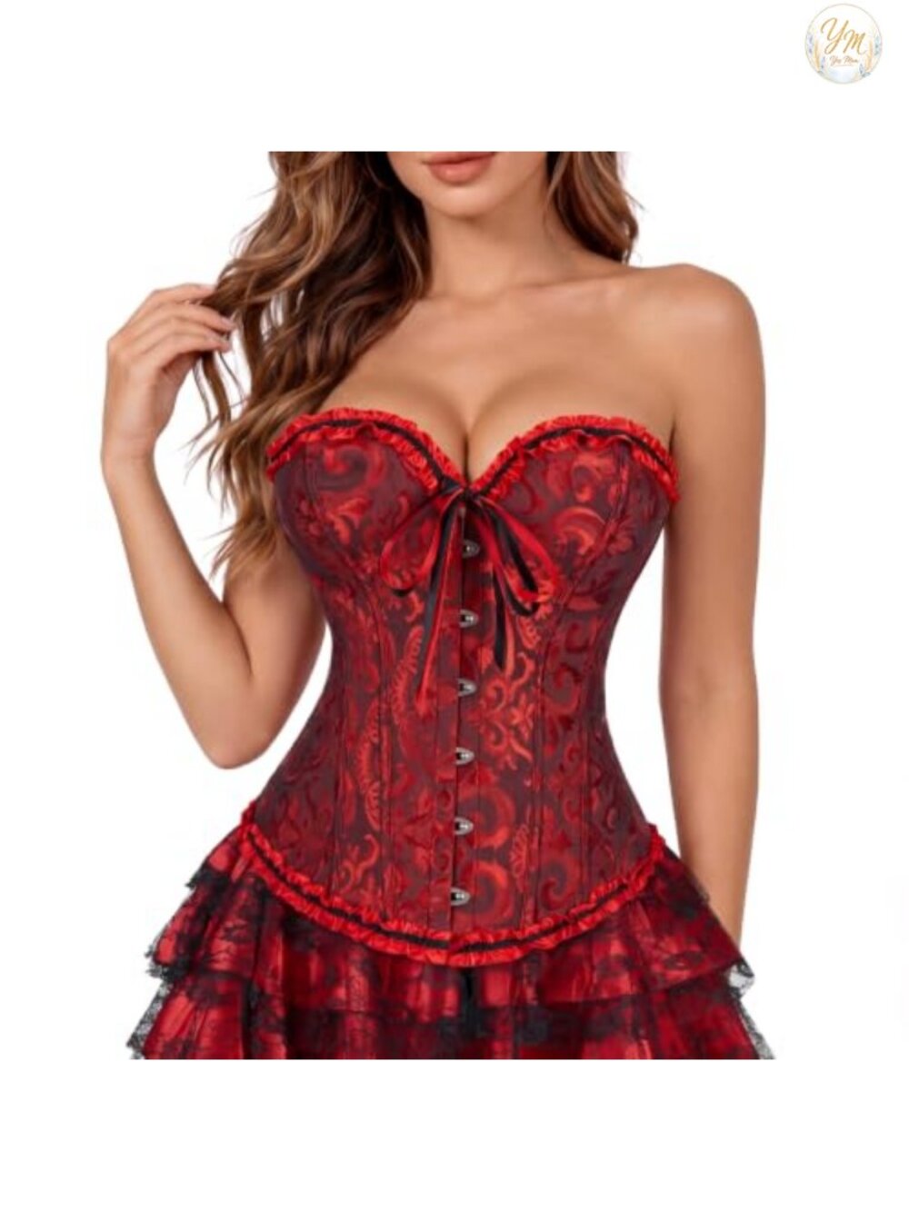 Women's Overbust Corset Top Brocade Lace-Up Bustier Victorian